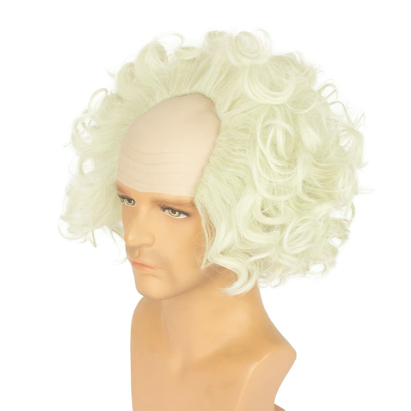 WeKen Unisex Short Bald Wig Halloween Cosplay White Mixed Light Green