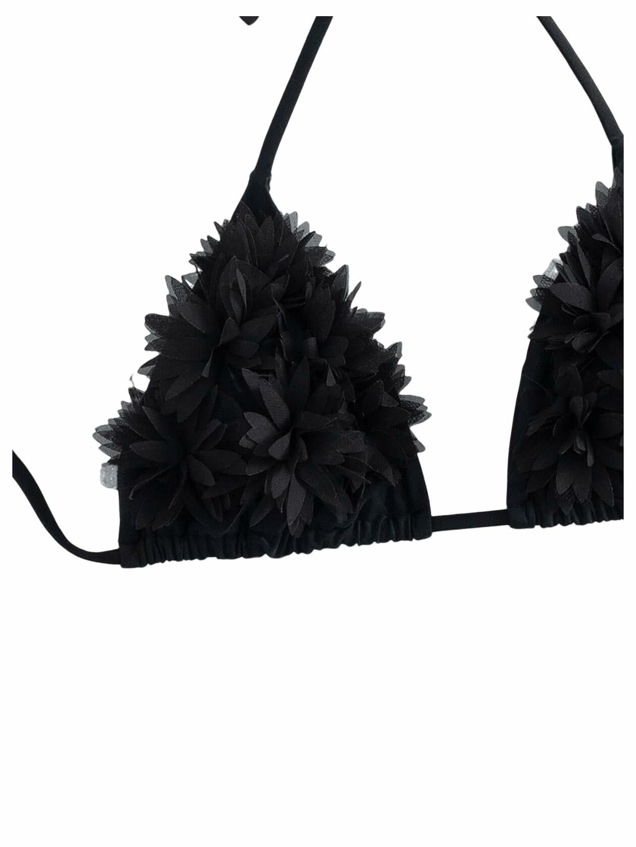 OYOANGLE Women's 3-Piece Halter Triangle Bikini Swimsuit Mesh Skirt Black M