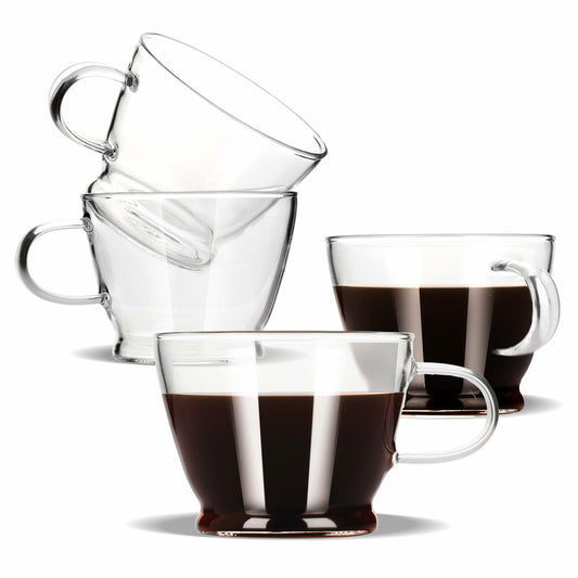 ZENS Espresso Glasses Set of 4 5.4oz Clear Demitasse Mugs with Handle