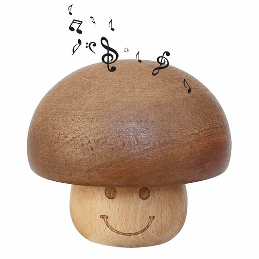 YUNBIAOSEN Wooden Mushroom Music Box Clockwork Smile Design 8x5cm