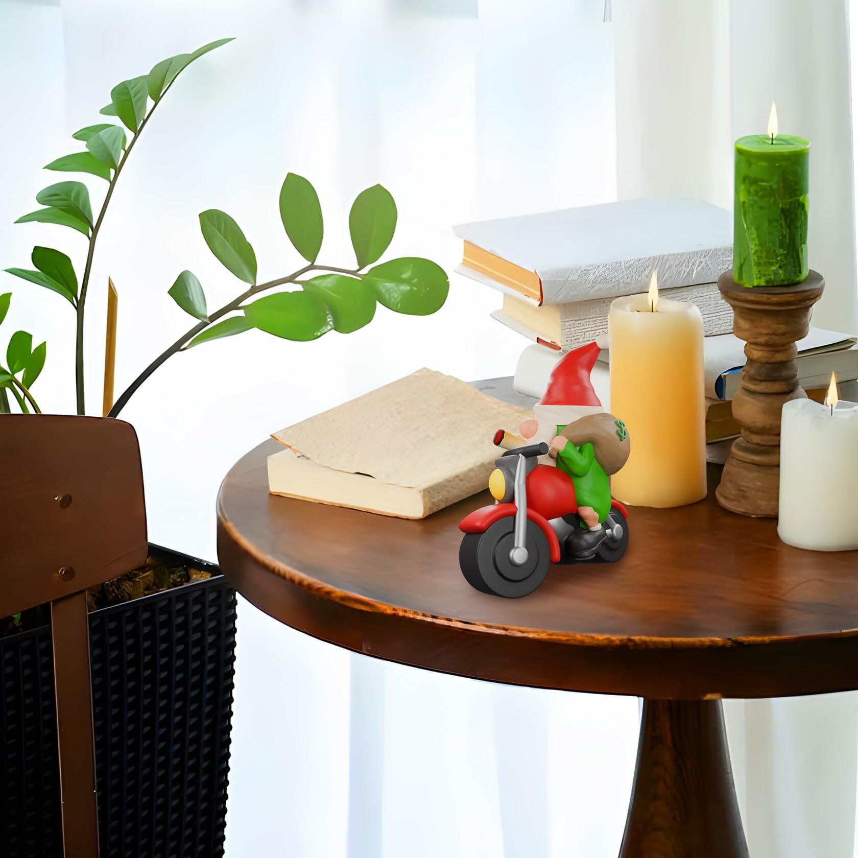 NANAOUS Biker Gnomes Motorcycle Statue 3.9in Funny Garden Decor Resin Figurine