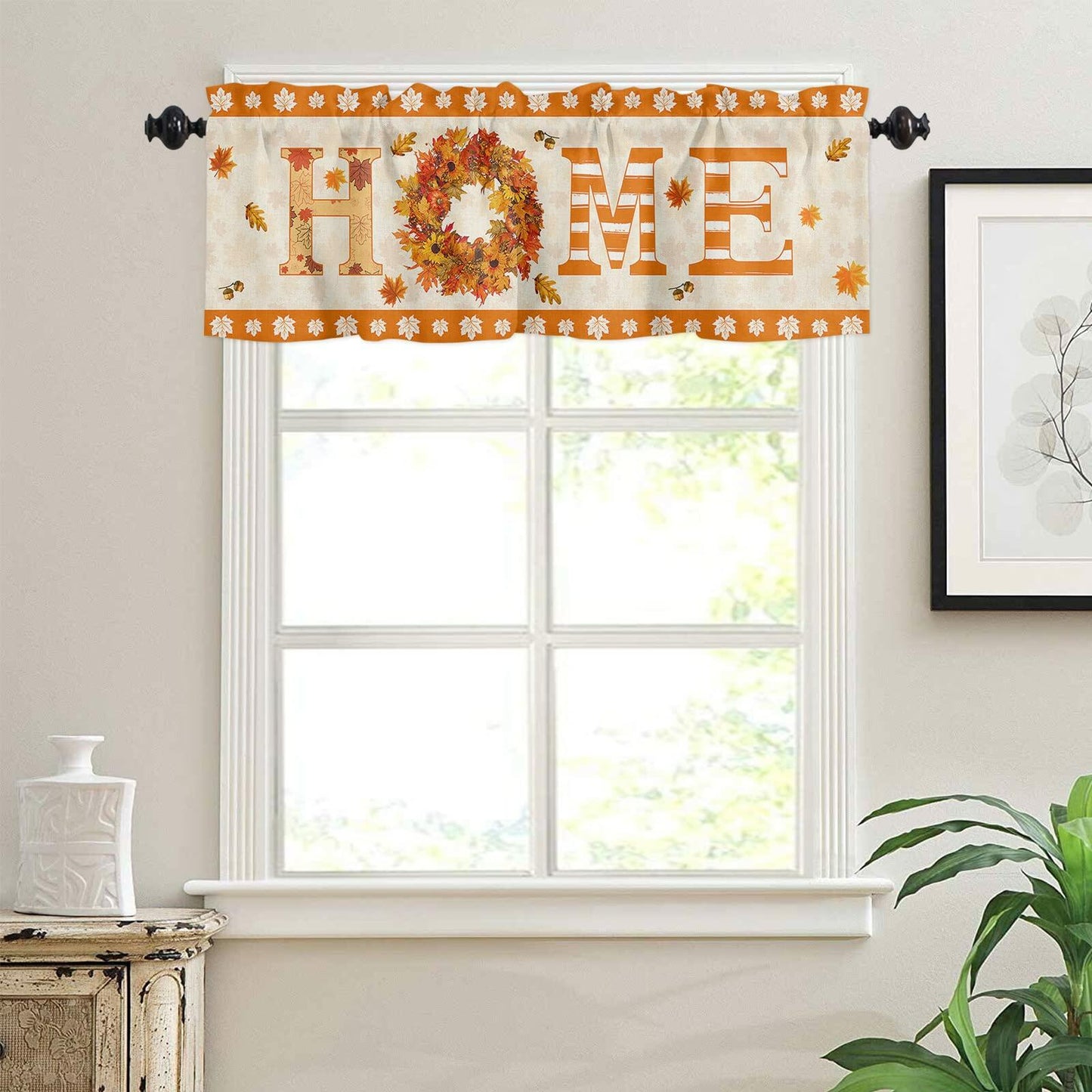 BEMIGO Fall Window Valance Curtains 42x18in Orange Pumpkin Maple Leaves