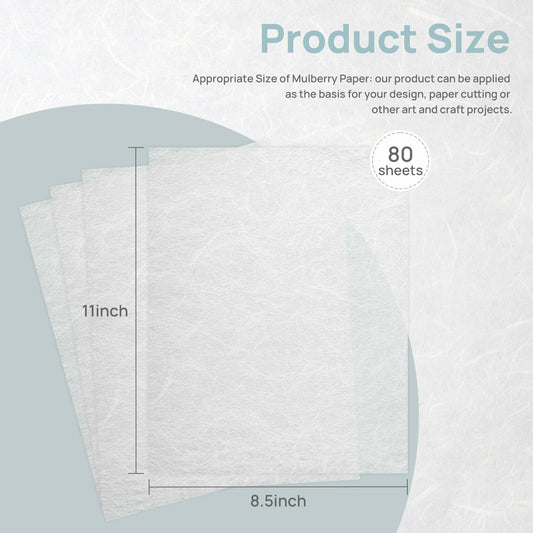 Mulberry Paper A4 8.5x11in White Natural Fiber Rice Paper 80 Sheets