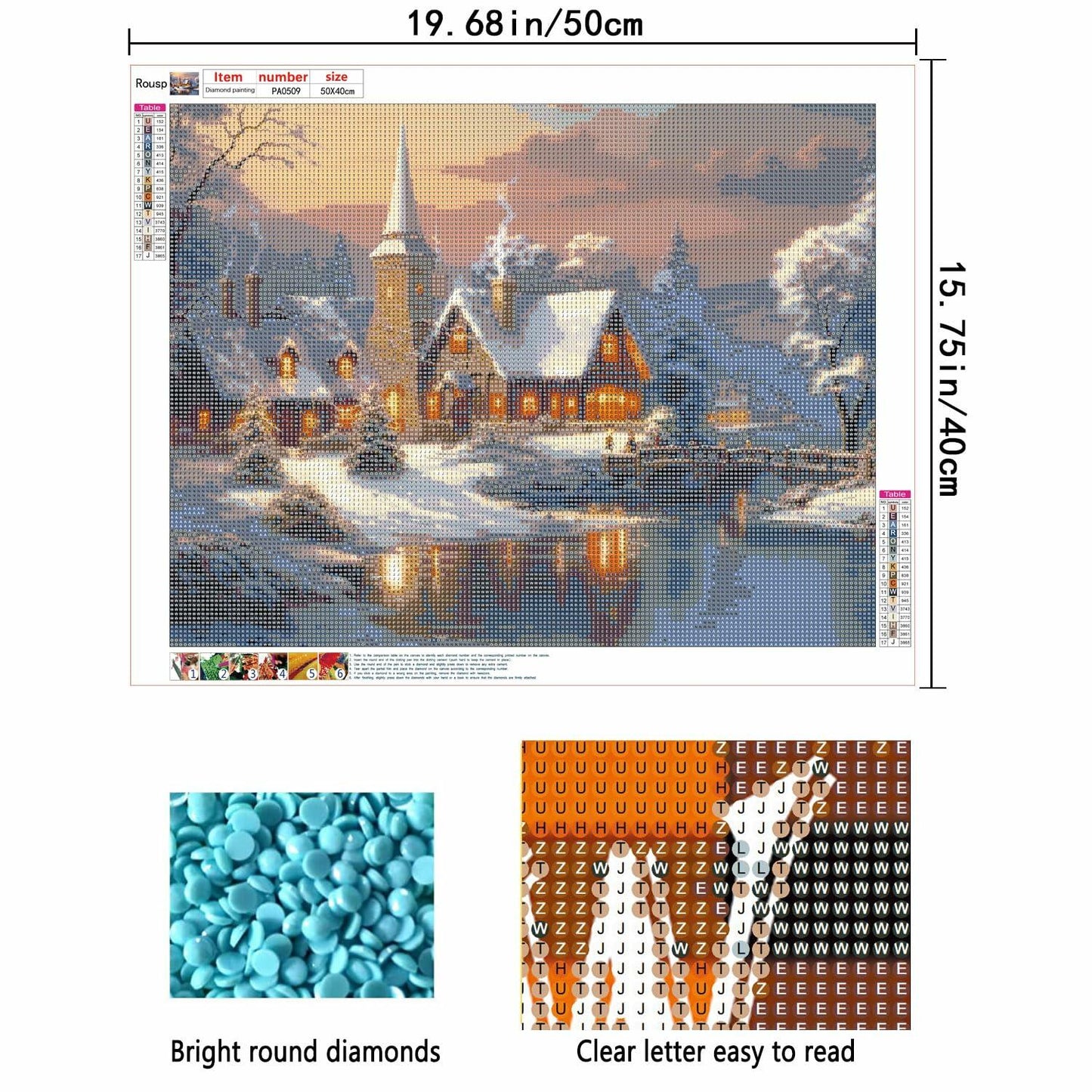Rousp Christmas Diamond Painting Kit Winter Village 16x20 inch