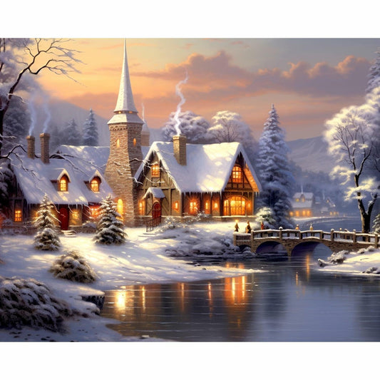 Rousp Christmas Diamond Painting Kit Winter Village 16x20 inch