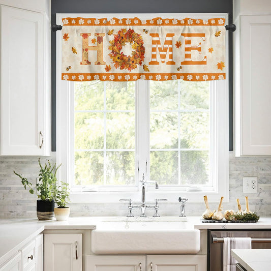 BEMIGO Fall Window Valance Curtains 42x18in Orange Pumpkin Maple Leaves