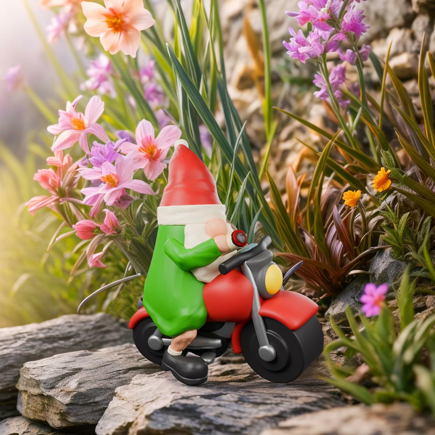 NANAOUS Biker Gnomes Motorcycle Statue 3.9in Funny Garden Decor Resin Figurine