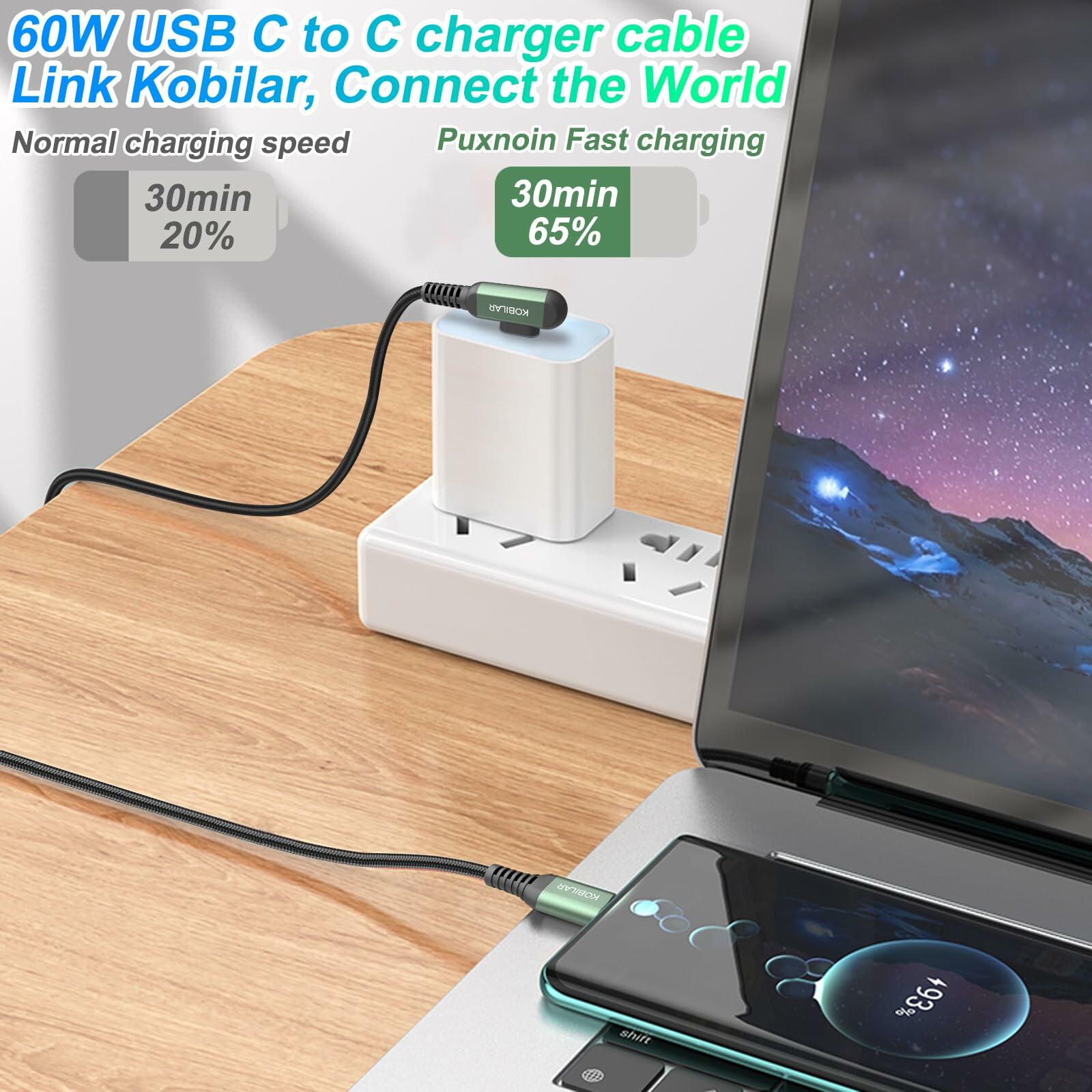 Kobilar USB C Charger Cord Right Angle Fast Charger 3 Pack 1.5/5/10ft Black