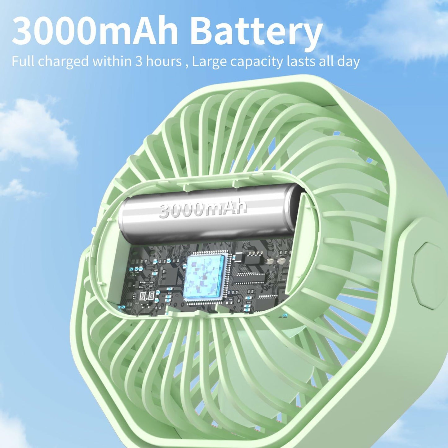 Lerat Portable Stroller Fan 3-Speed Rechargeable Clip-On Green