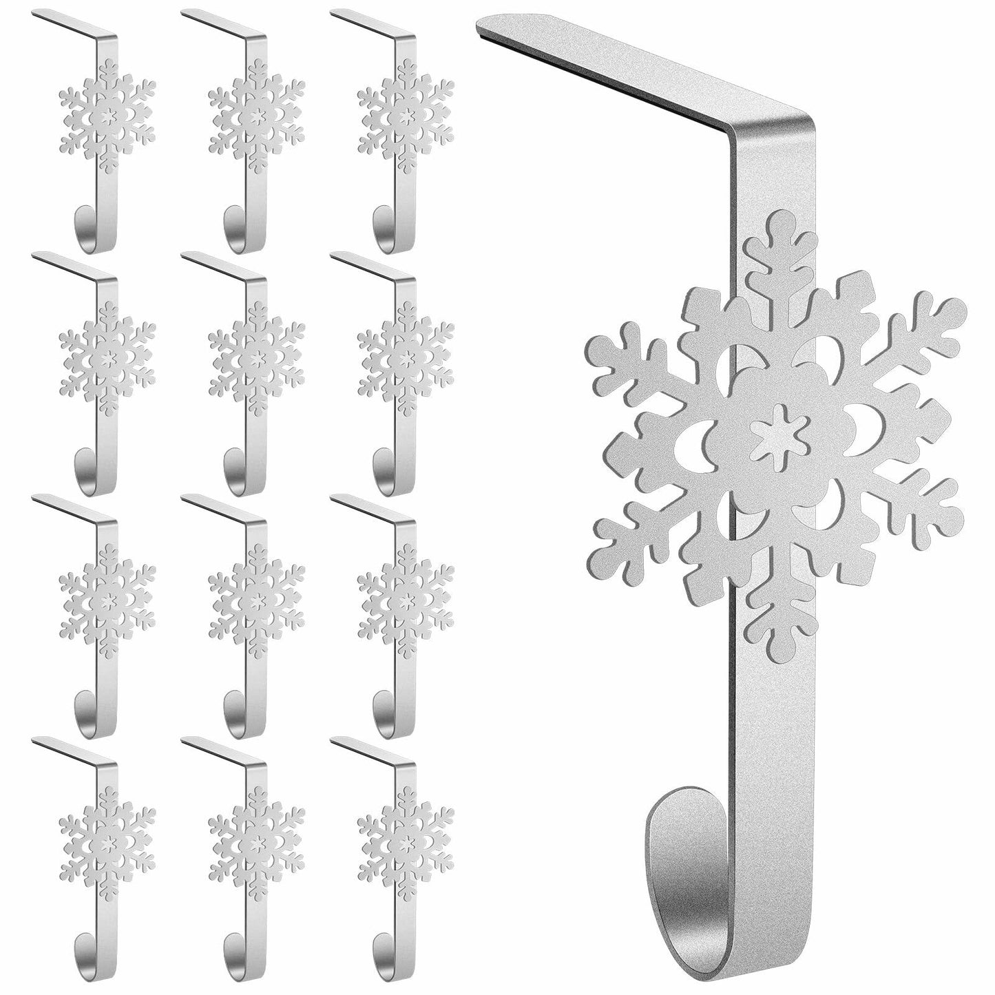 Gisafai 12 Pcs Metal Snowflake Christmas Stocking Holders Black Mantle Hooks