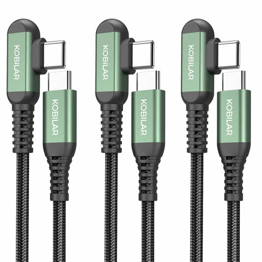 Kobilar USB C Charger Cord Right Angle Fast Charger 3 Pack 1.5/5/10ft Black