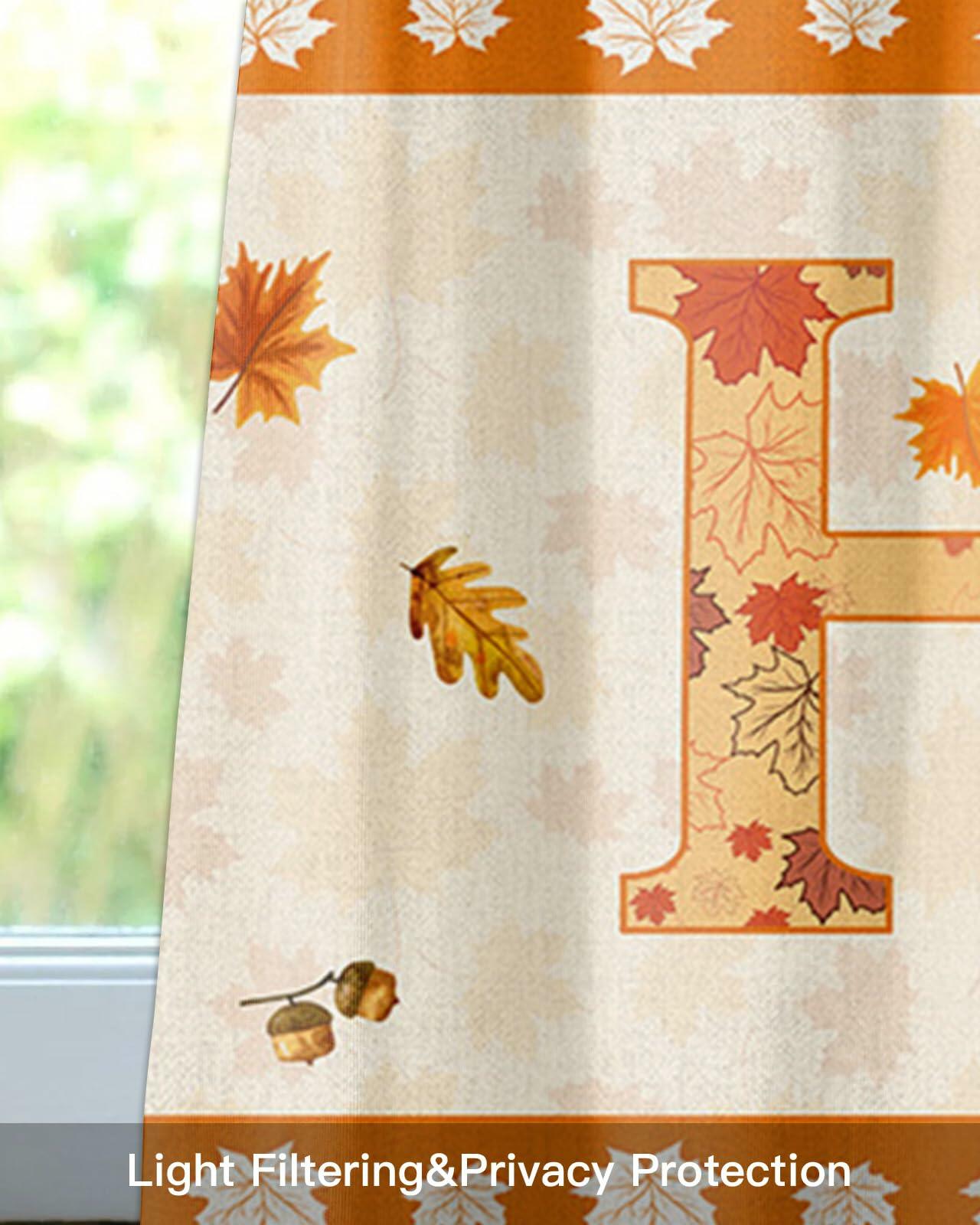 BEMIGO Fall Window Valance Curtains 42x18in Orange Pumpkin Maple Leaves