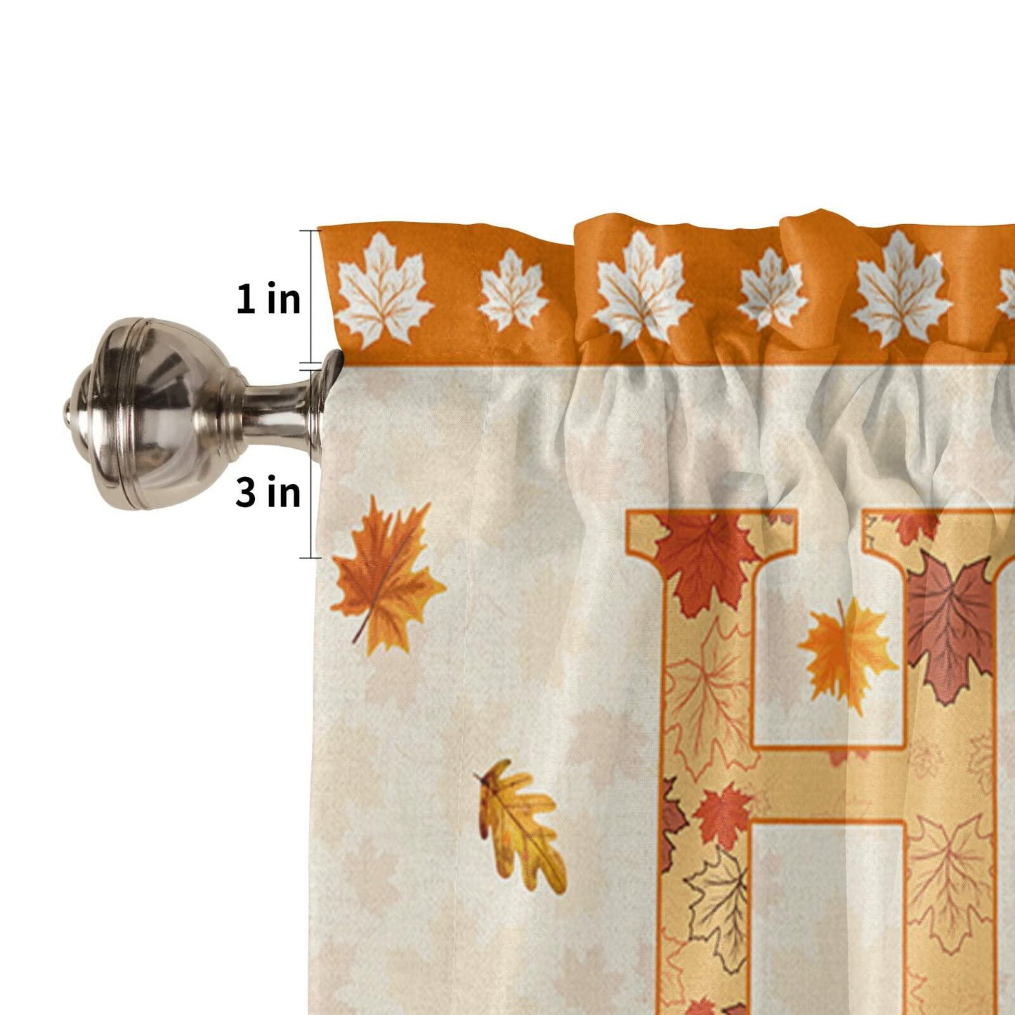BEMIGO Fall Window Valance Curtains 42x18in Orange Pumpkin Maple Leaves