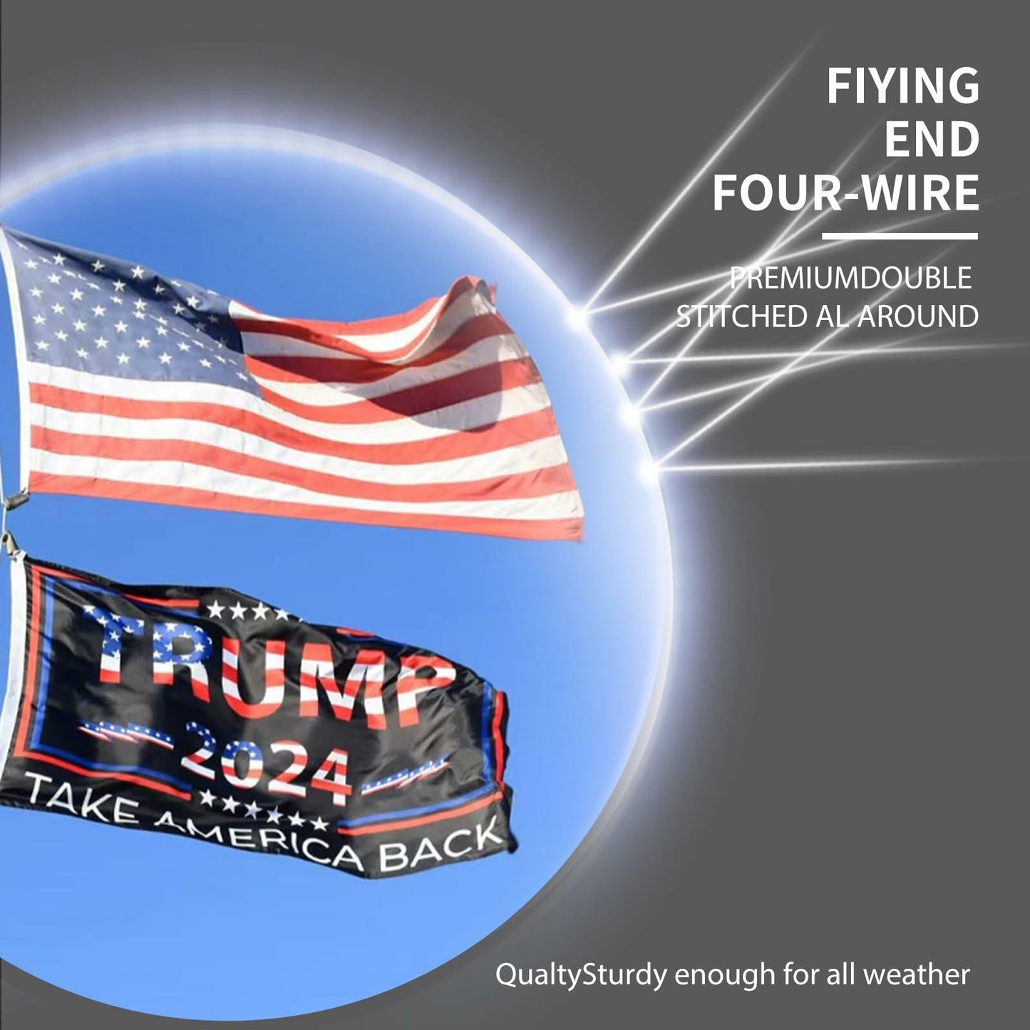 Trump 2024 Flag 3x5 Double Sided 3 Ply UV Resistant Black Brass Grommets