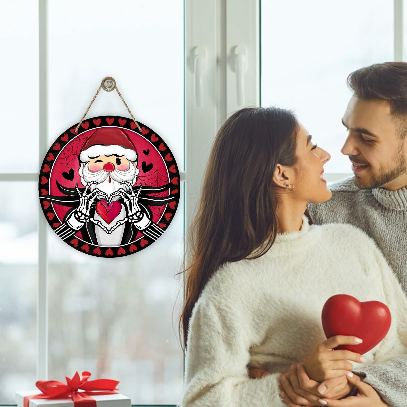 Bolisom Valentines Day Wood Door Sign Red Black Hearts Outdoor Porch Decor