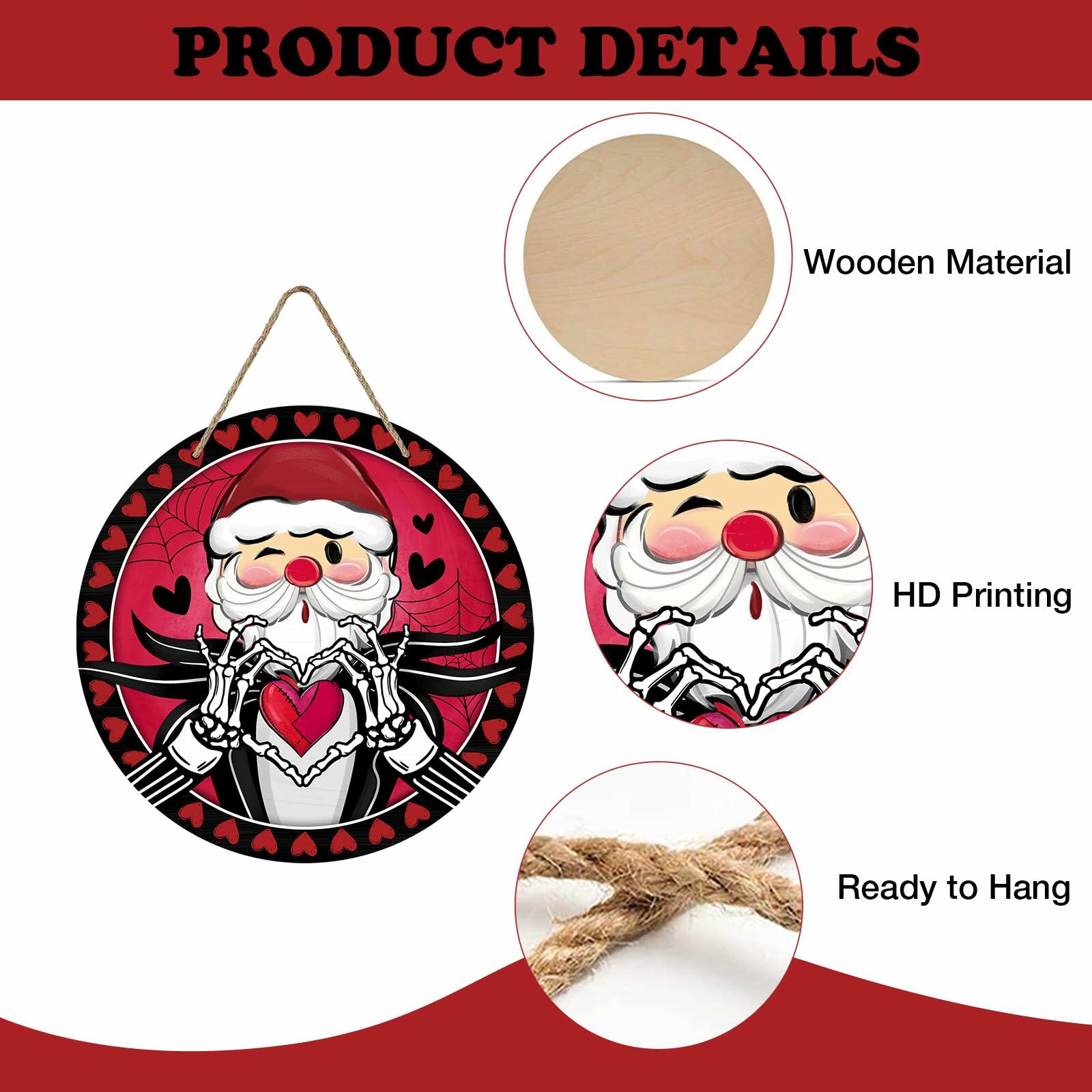 Bolisom Valentines Day Wood Door Sign Red Black Hearts Outdoor Porch Decor