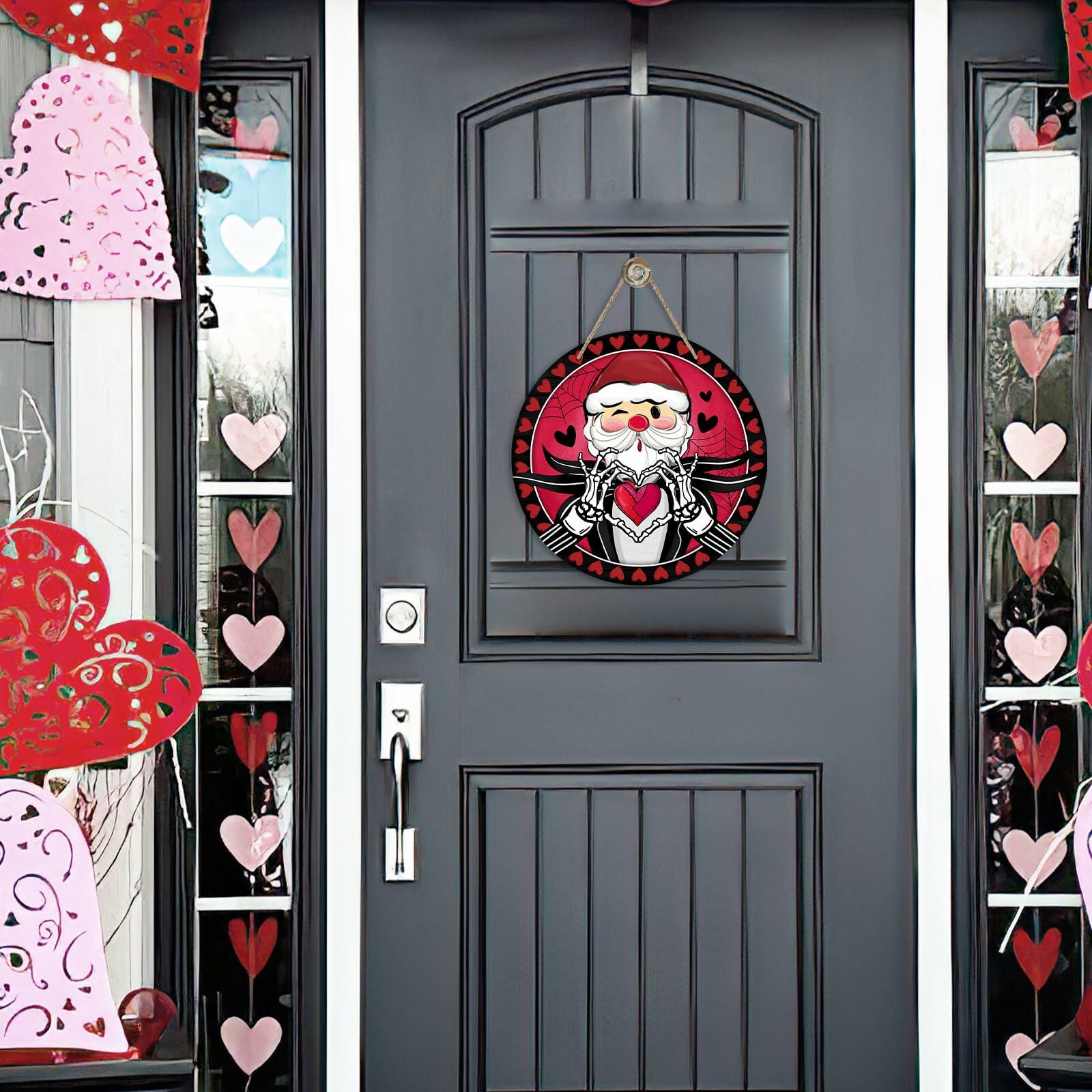 Bolisom Valentines Day Wood Door Sign Red Black Hearts Outdoor Porch Decor