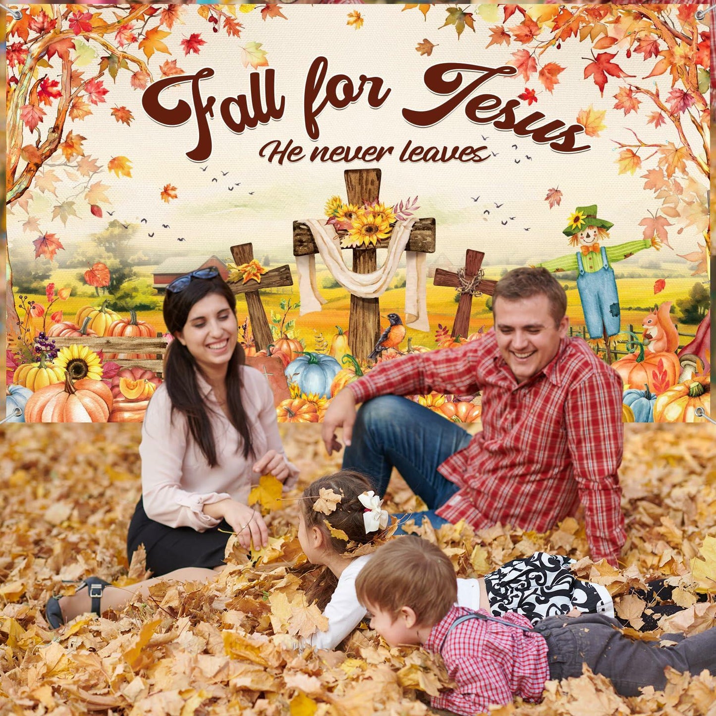 Leinuosen Fall for Jesus Thanksgiving Pumpkin Banner Decoration 6x4 ft