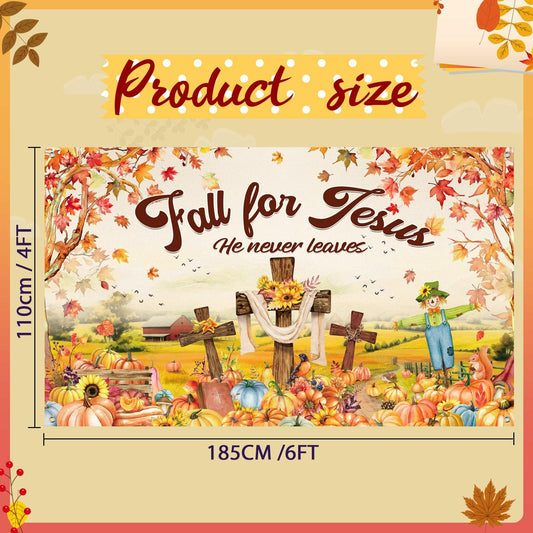 Leinuosen Fall for Jesus Thanksgiving Pumpkin Banner Decoration 6x4 ft