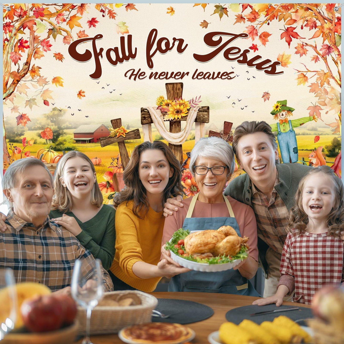 Leinuosen Fall for Jesus Thanksgiving Pumpkin Banner Decoration 6x4 ft