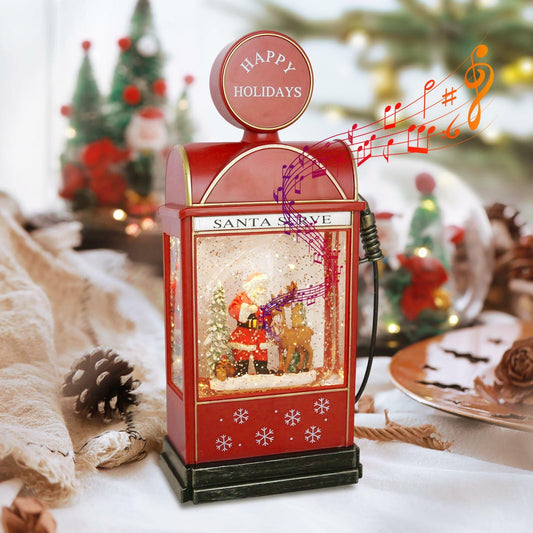 14.4" Christmas Snow Globe Musical Lighted Santa Tree Elk Scene Red