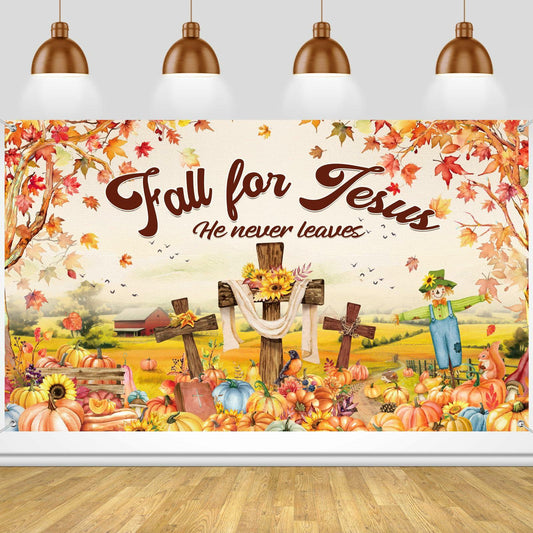 Leinuosen Fall for Jesus Thanksgiving Pumpkin Banner Decoration 6x4 ft