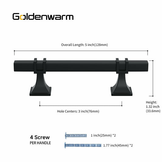 goldenwarm 12 Pack 5 Inch Black Cabinet Handles Stainless Steel Zinc Alloy