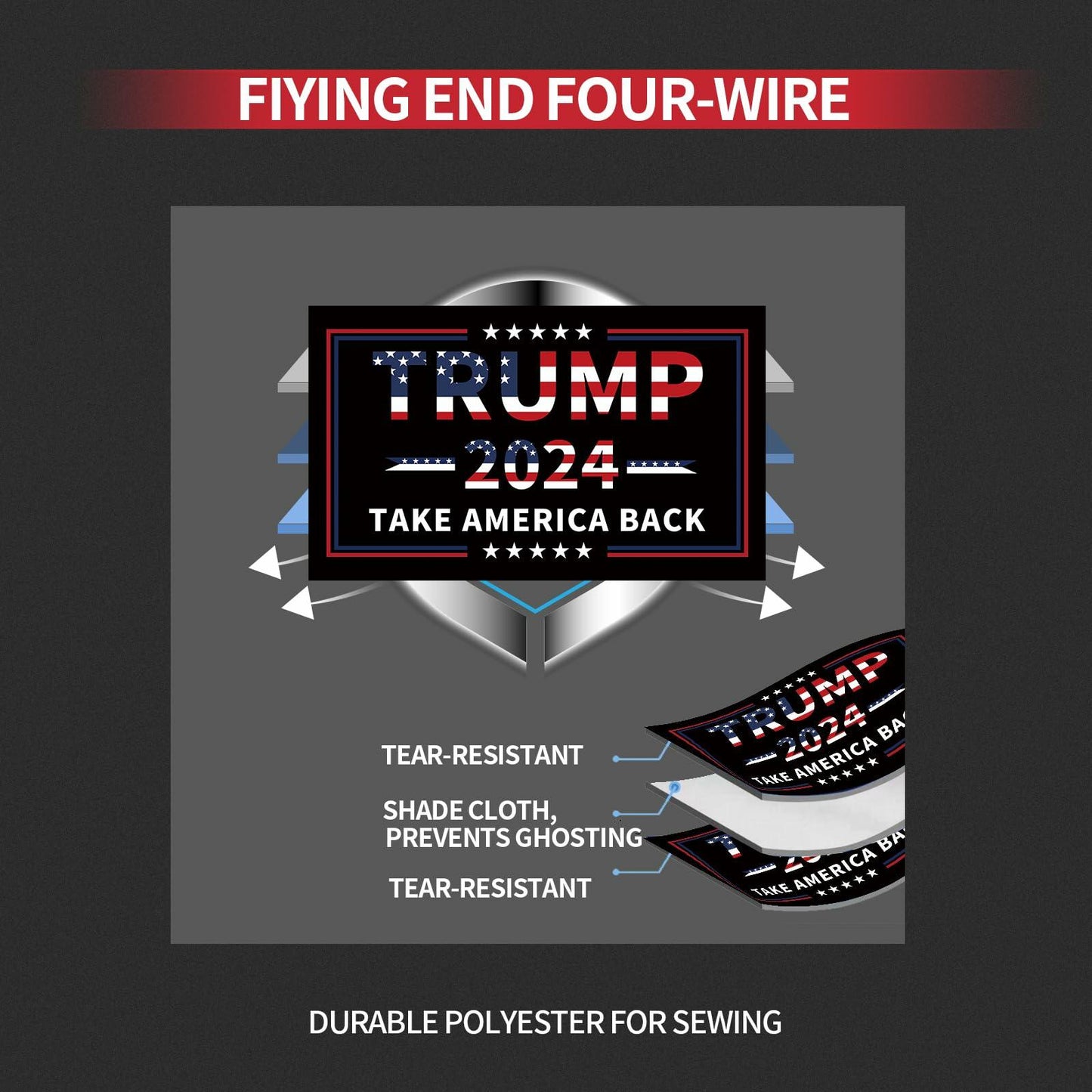 Trump 2024 Flag 3x5 Double Sided 3 Ply UV Resistant Black Brass Grommets