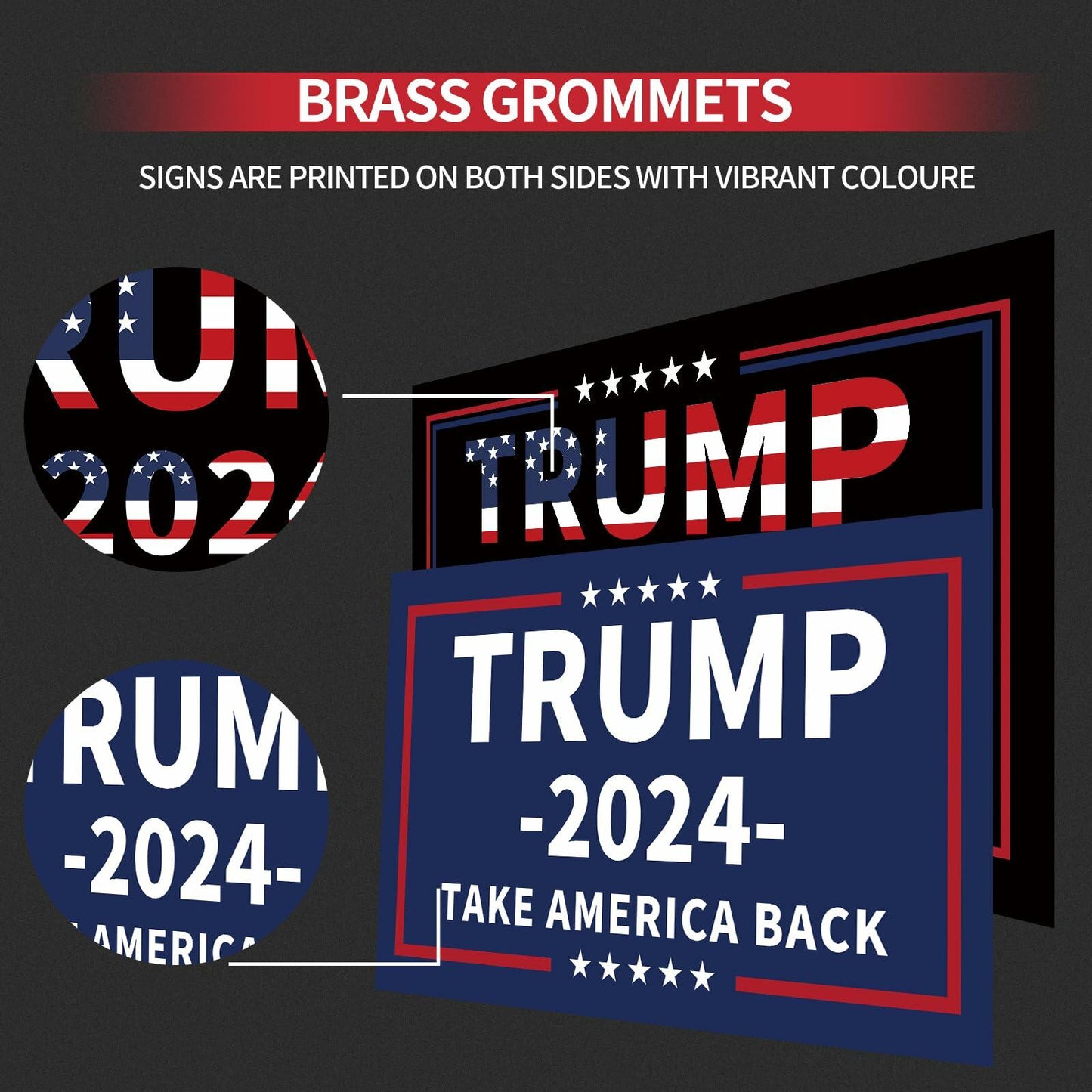 Trump 2024 Flag 3x5 Double Sided 3 Ply UV Resistant Black Brass Grommets