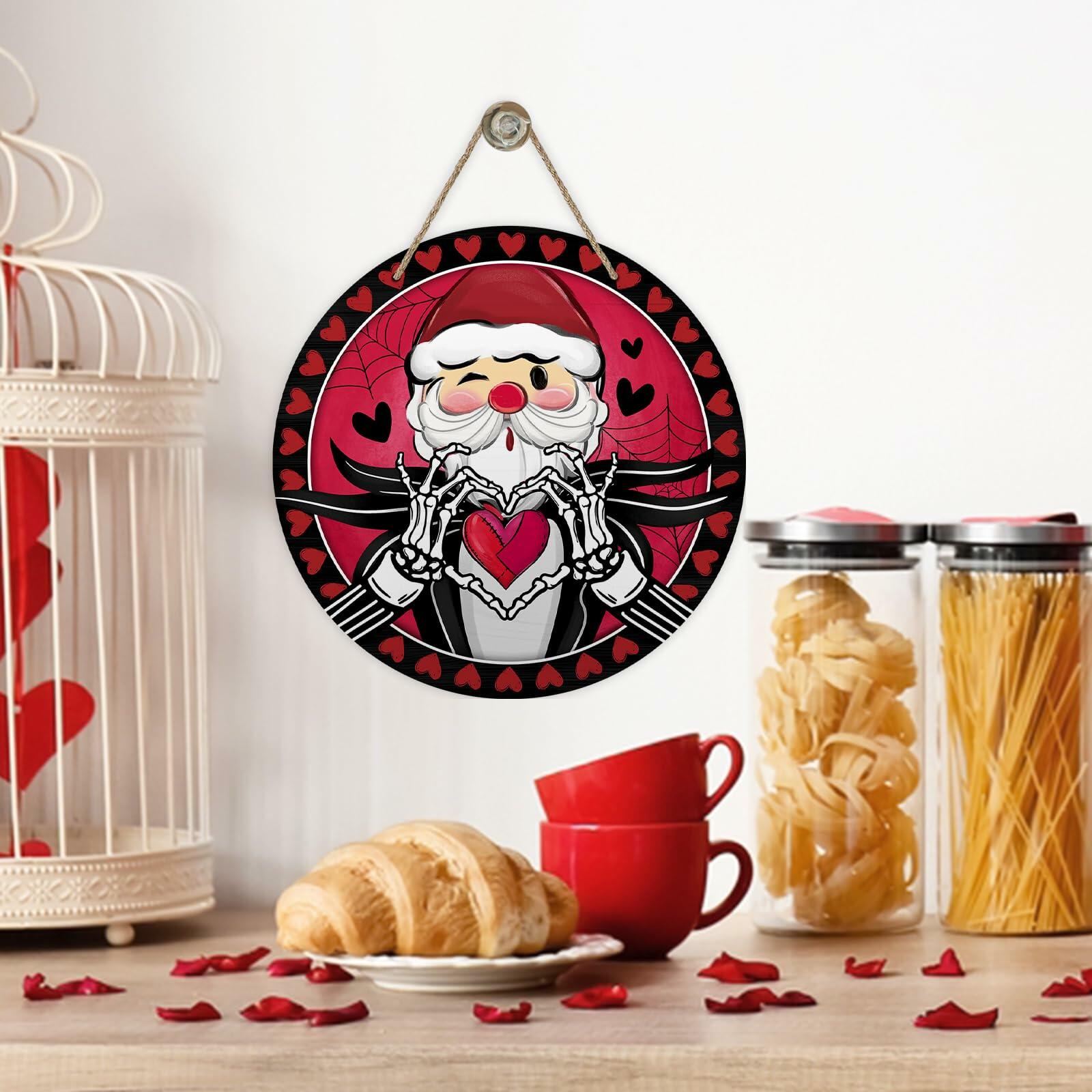 Bolisom Valentines Day Wood Door Sign Red Black Hearts Outdoor Porch Decor