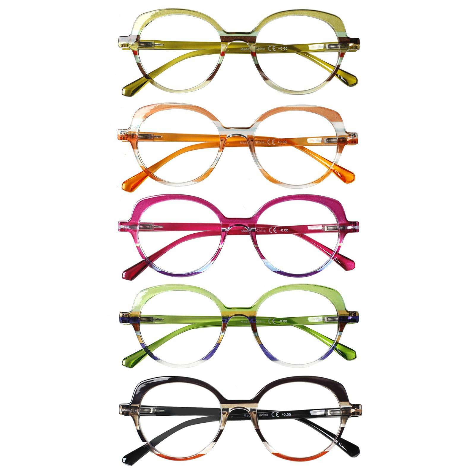 VisiWell Reading Glasses Women Blue Light Blocking 5 Pack 1.50 Mix Colors