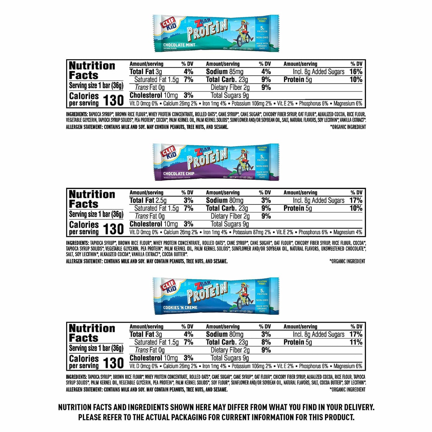 BestBy06/25 Zbar Protein Bars Variety Pack ChocolateChip Mint Cookies Creme 18ct