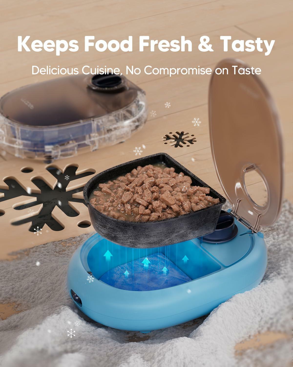 WOPET Automatic Cat Feeder 48-Hour Timer with Ice Gel Pack Yogurt Color