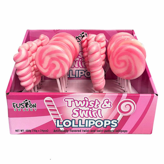 Fusion Select Twirl & Swirl Pink Lollipops - 24 Lollipops Per Bulk Box