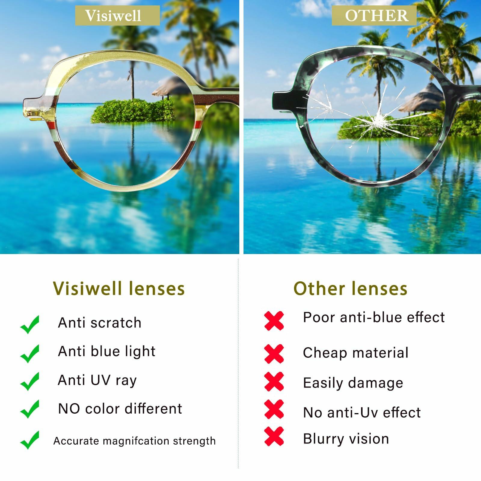 VisiWell Reading Glasses Women Blue Light Blocking 5 Pack 1.50 Mix Colors