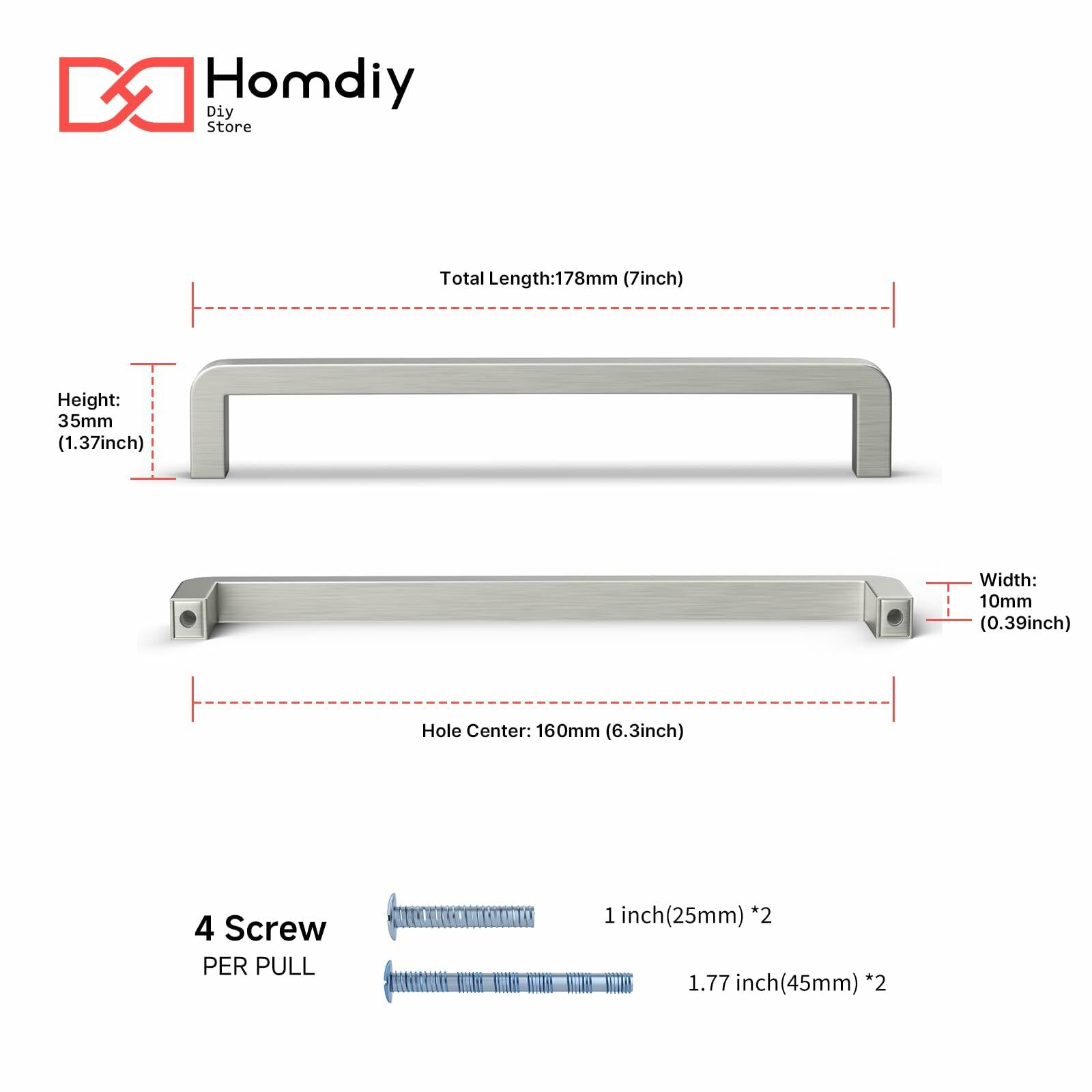 homdiy Stainless Steel Cabinet Pulls 6.25in Hole Center Silver 10Pack