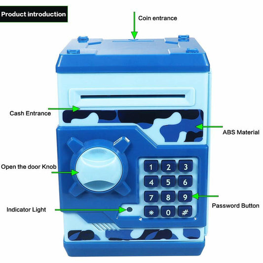 Cargooy Mini ATM Piggy Bank Electronic Code Lock Camouflage Blue