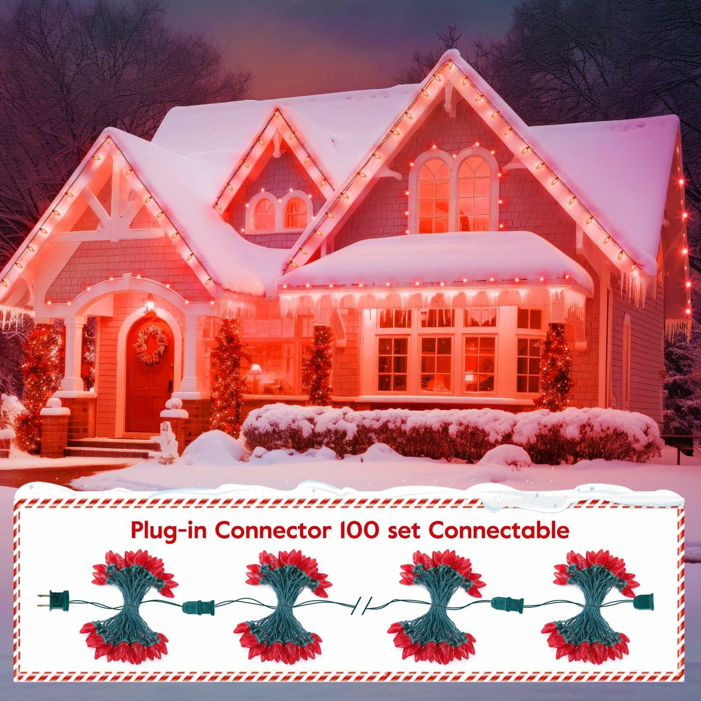 Brightown C9 LED Christmas String Lights 33ft 50 LED Red Waterproof Green Wire