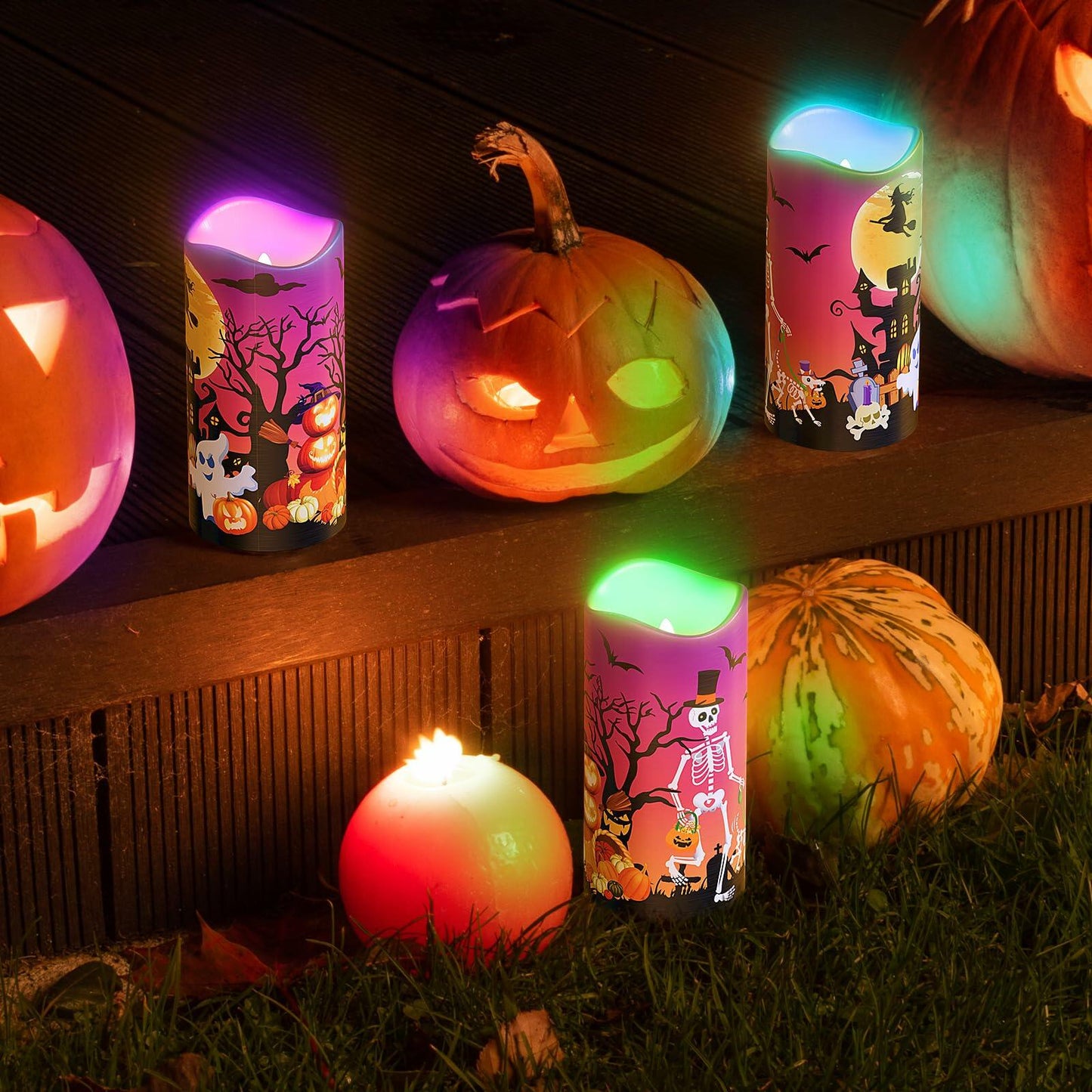 Halloween Candles 3x6 Set of 3 LED 12 Colors Remote Control