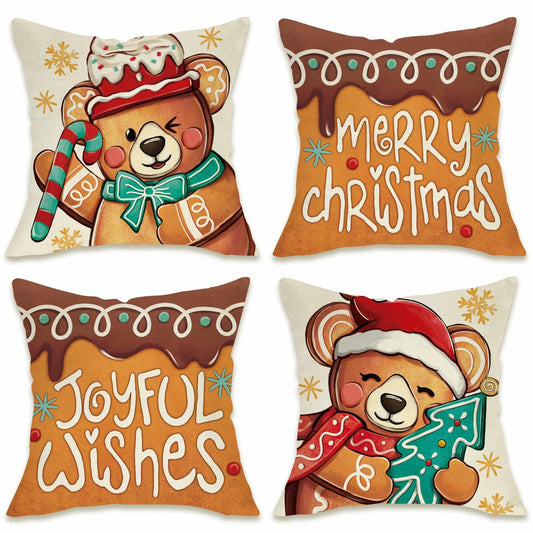 Fahrendom Christmas Bear Deer Throw Pillow Covers 18x18 Set of 4 Pink