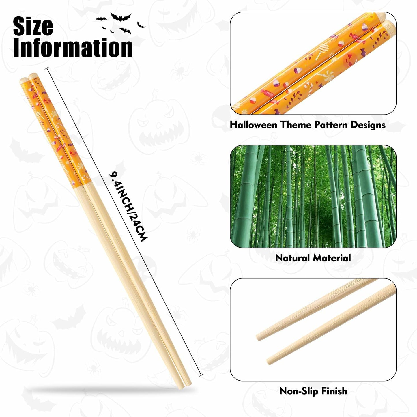 Halloween 50 Pairs 9.4in Bamboo Disposable Chopsticks Sleeved Party Gifts
