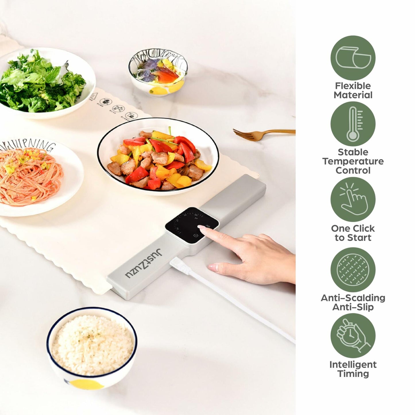 Electric Food Warming Mat Extra Large Portable Heating Tray Black 5 Temp