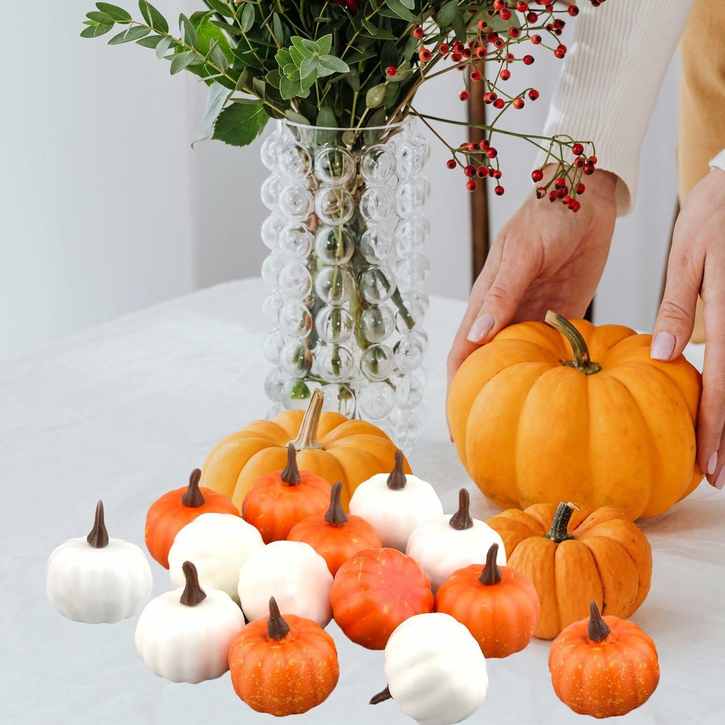 Reicyfang 24 Pcs Mini Artificial Pumpkin Decor Rustic Harvest Orange Set