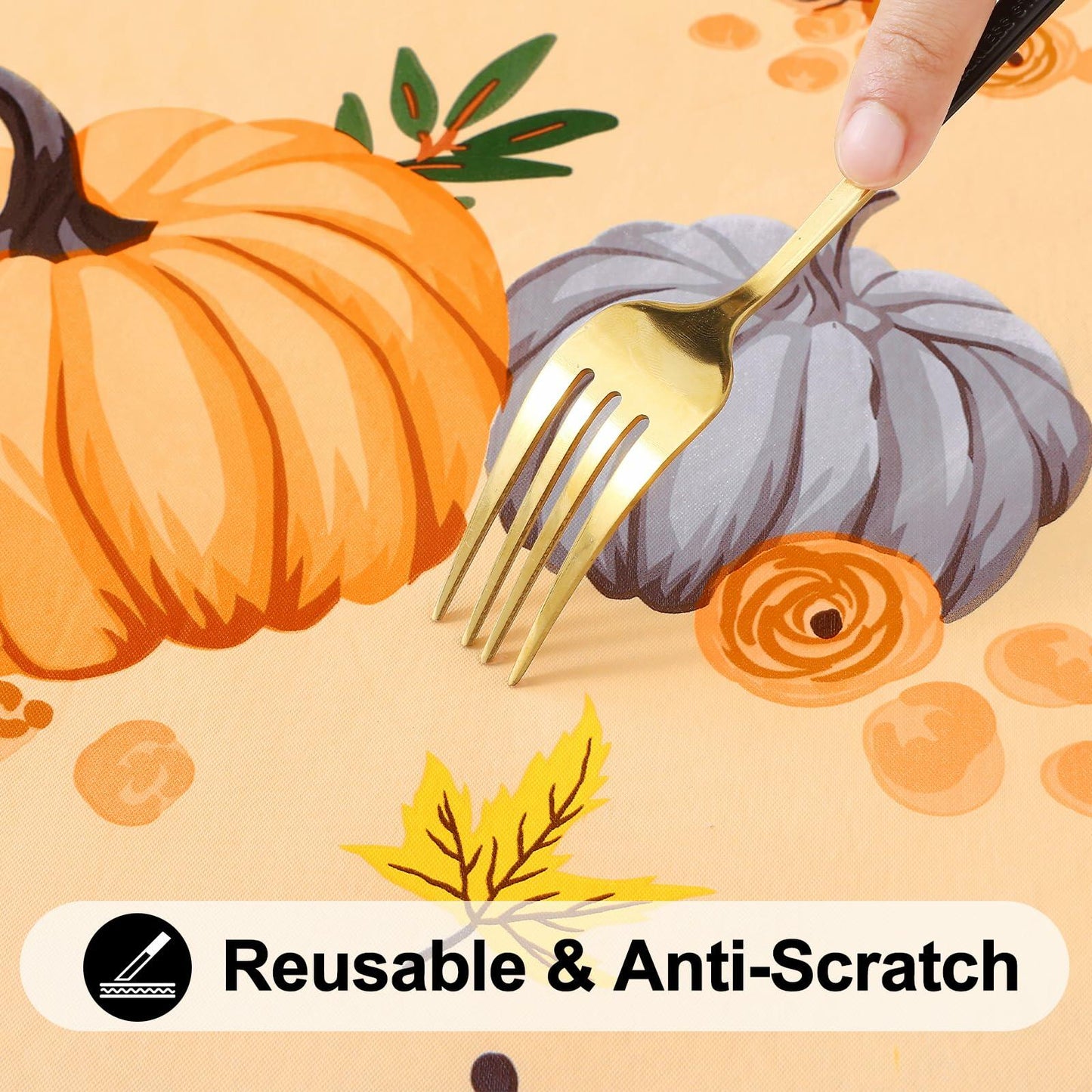 Smiry Waterproof Thanksgiving Tablecloth Fitted 45-56" Tables Orange
