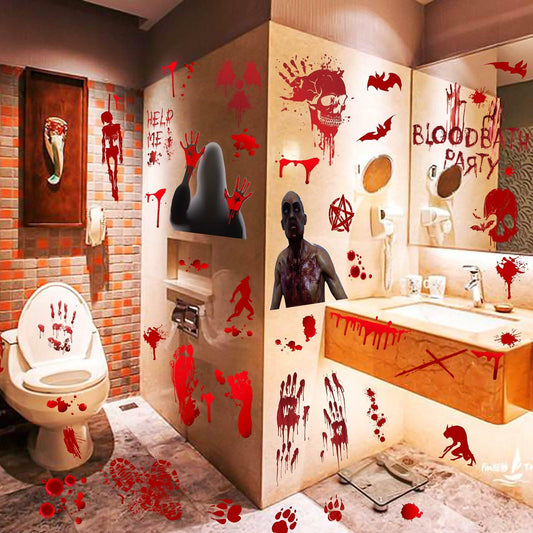 RUOKEXIN Halloween Window Clings & Wall Decals Bloody Handprint 9 Sheets