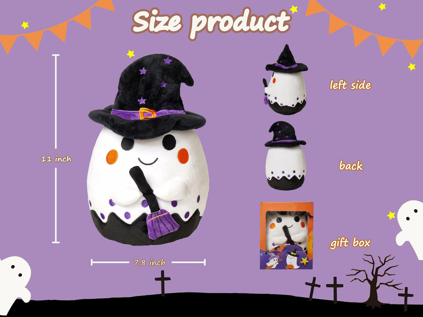 Ziyutam Ghost Pumpkin Stuffed Animal Plush Toy 9.4" Halloween Decoration