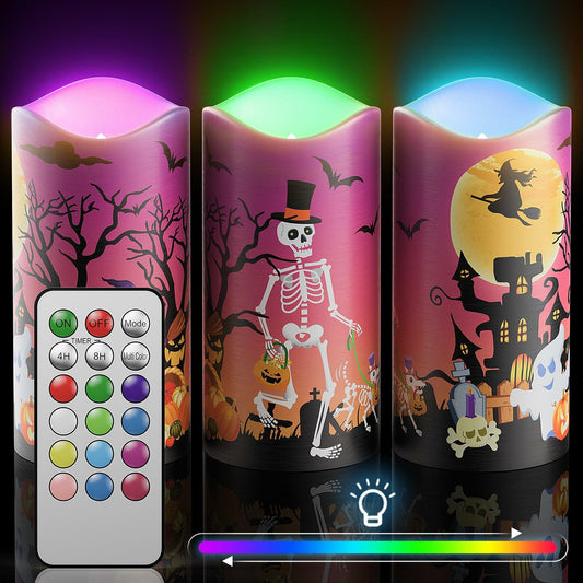 Halloween Candles 3x6 Set of 3 LED 12 Colors Remote Control