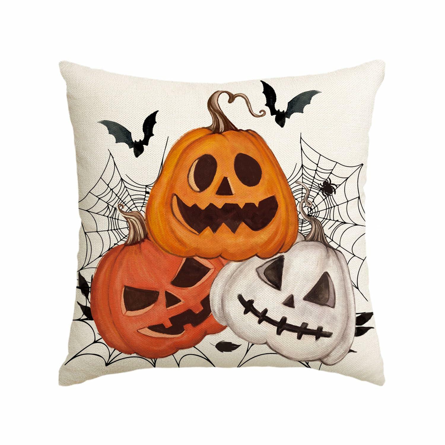 AVOIN Halloween Pumpkin Jack-O'-Lantern Bat Throw Pillow Cover 18x18 Inch