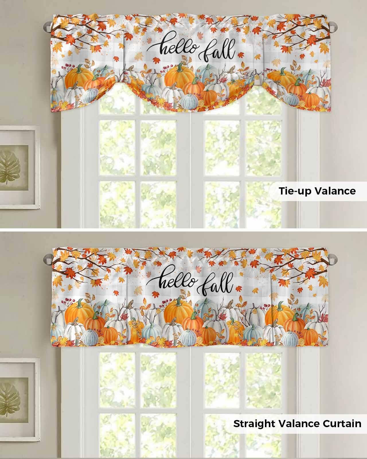 RisQiten Hello Fall Tie Up Valance Curtains Orange 60x18