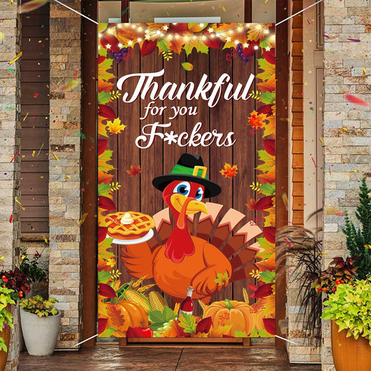 Friendsgiving Party Door Cover Banner Large Autumn 6x2.9 Ft Backdrop